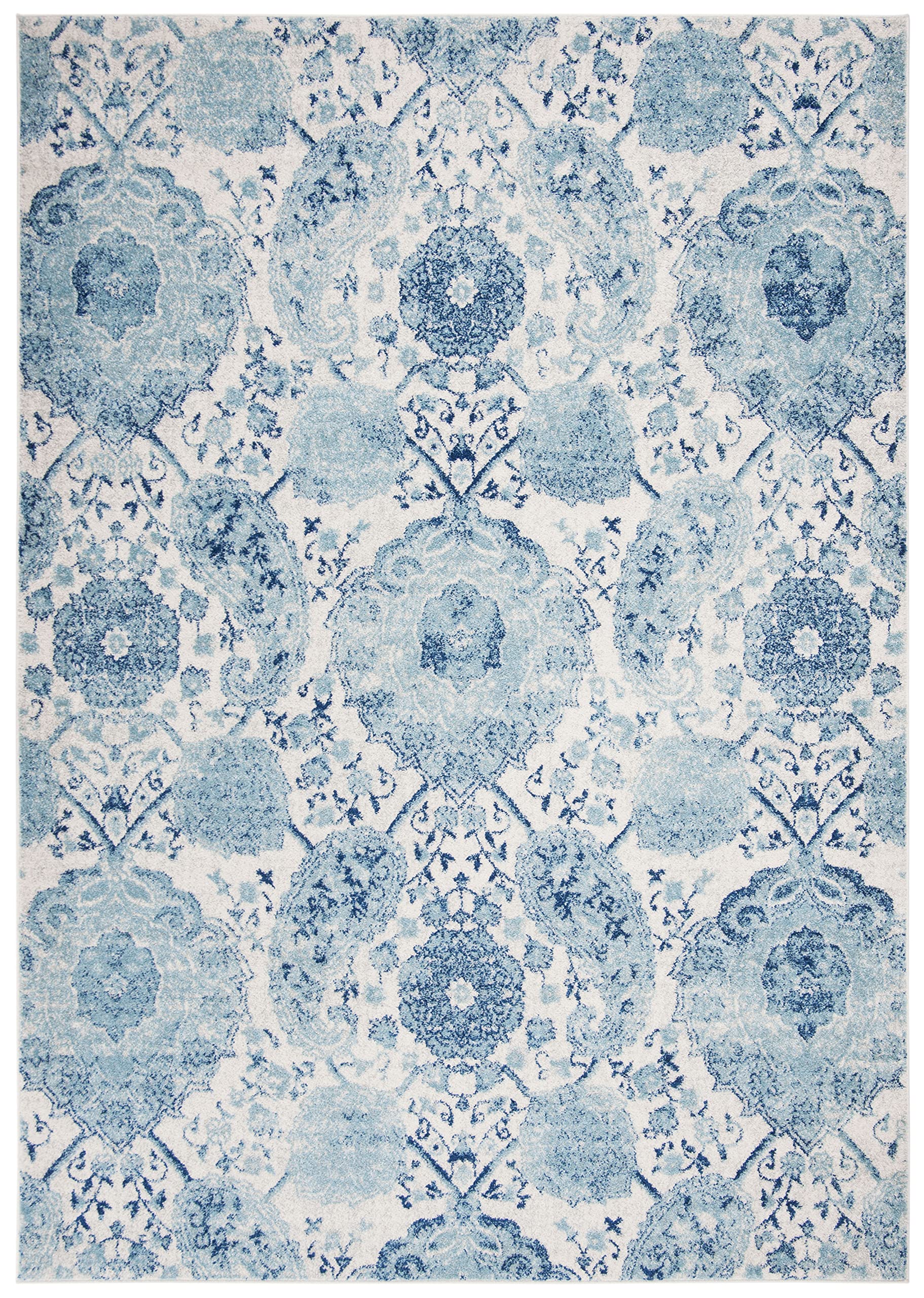 Safavieh Madison Collection Area Rug - 6'7'' X 9'2'', Cream & Turquoise, Boho Chic Glam Paisley Design, Non-Shedding & Easy Care